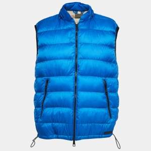 Burberry Brit Blue Synthetic Zip Front Quilted Vest L