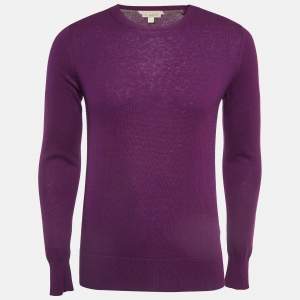 Burberry Brit Purple Wool & Cotton Knit Contrast Trim Sweatshirt S