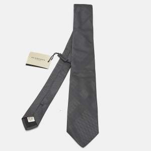 Burberry London Black Jacquard Silk Tartan Check Modern Tie