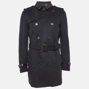 Burberry London Navy Blue Wool Blend Double Breasted Coat XL