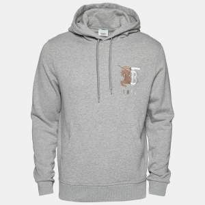 Burberry Grey Knit Monogram And Equestrian Knight Embroidery Hoodie XS