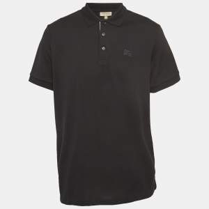 Burberry London Black Logo Embroidered Cotton Knit Polo T-Shirt XXL