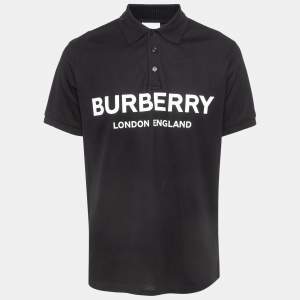 Burberry Black Logo Print Pique Cotton Polo T-Shirt M