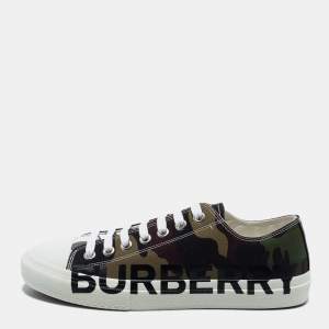 Burberry Green Camo Print Canvas Larkhall Low Top Sneakers Size 43