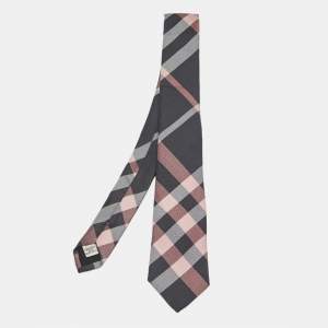 Pre Owned Burberry London Pink/Grey Nova Checks Silk Tie 