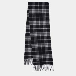 Burberry Black Checkered Wool & Cashmere Fringed Muffler
