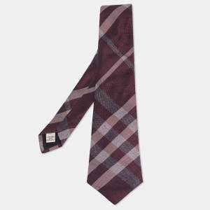 Burberry Burgundy Checkered Silk Tie
