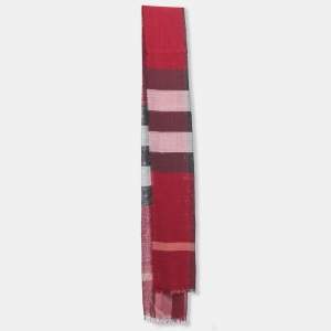 Burberry Burgundy Nova Check Silk & Wool Stole