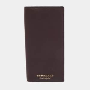 Burberry Burgundy Textured Leather Long Bifold Wallet