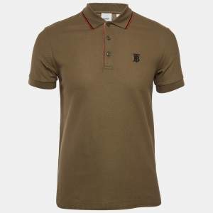 Burberry Olive Green Cotton Pique Short Sleeve Polo T-shirt S