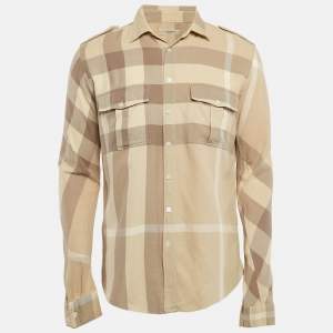 Burberry Beige Checked Cotton Long Sleeve Shirt M