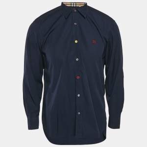 Burberry London Navy Blue Cotton Button Front Shirt L