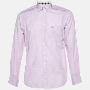 Burberry Pink Pin Checked Cotton Button Down Shirt M
