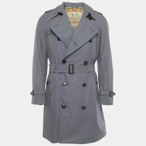 Pre Owned Burberry Grey Cotton Chelsea Heritage Mid Length Trench Coat M