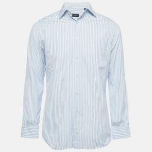 Pre Owned Burberry London White/Blue Striped Cotton Florence Shirt M