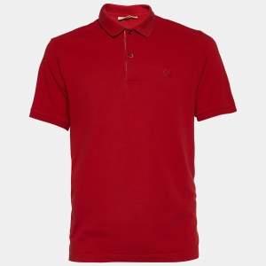Burberry Red Cotton Pique Short Sleeve Polo T-Shirt XL 