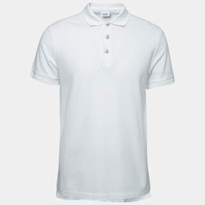 Burberry White Cotton Pique Short Sleeve Polo T-Shirt M
