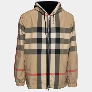 Burberry Black Reversible Check Print Synthetic Hooded Jacket L