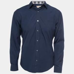 Burberry London Navy Blue Cotton Button Front Full Sleeve Shirt M