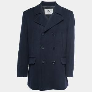Burberry London Vintage Navy Blue Wool Double Breasted Coat M