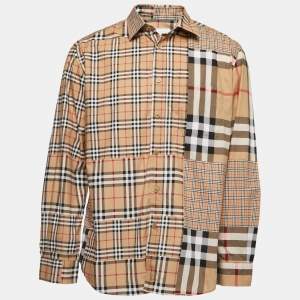 Burberry London Beige Checked Cotton Button Front Full Sleeve Shirt XL