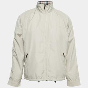 Burberry London Beige Logo Embroidered Synthetic Zip Front Jacket S