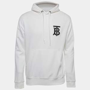 Burberry White Cotton Knit Logo Applique Detail Hoodie XS