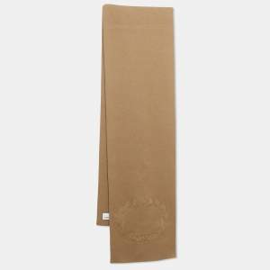 Burberry Brown Logo Embroidered Cashmere Knit Ghost Crest Scarf 