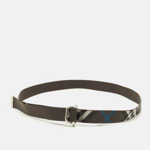 Pre Owned Burberry M Webbing Buckle Belt Grey Check Nylon
