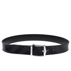 Pre Owned Burberry Grey Smoked Check Coated Canvas and Leather James Reversible Belt 85CM