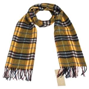 Burberry Amber Yellow Castleford Check Cashmere Scarf