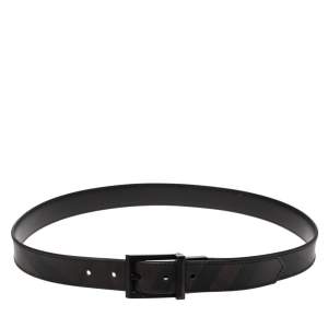 Pre Owned Burberry Black Beat Check Coated Canvas Buckle Belt 90CM