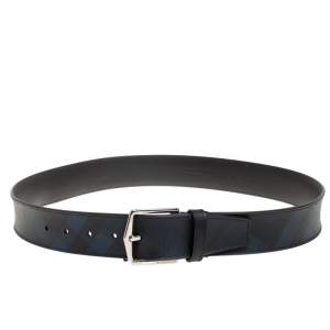 مملوكة مسبقًا Burberry Navy Blue/Black Check Coated Canvas Joe Buckle Belt 90CM