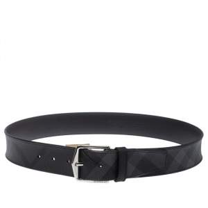مملوكة مسبقًا Burberry Grey Smoked Check Coated Canvas Joe Buckle Belt 85CM