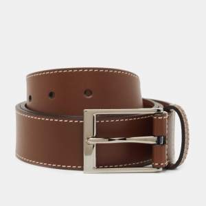 Pre Owned Burberry Tan Leather Louis Buckle Belt 90CM