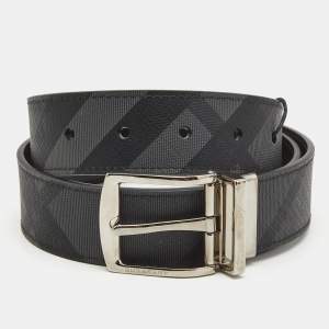 Burberry Charcoal Check Coated Canvas and Leather Reversible Buckle Belt 80CM