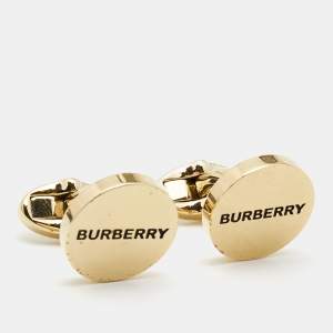 Burberry  Logo Engraved Gold Tone Round Cufflinks
