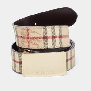 Burberry Beige Haymarket Check Coated Canvas Logo Plaque Belt 100CM