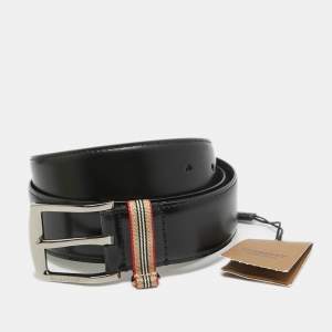 Burberry Black Leather Gray Buckle Belt 85CM