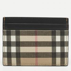 Burberry Beige House Check Coated Canvas and Leather Card Holder