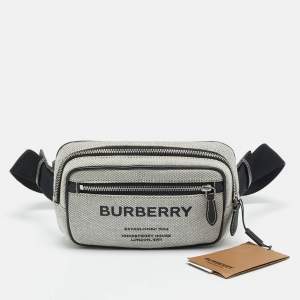 Pre Owned Burberry Grey/Black Canvas and Leather West Belt Bag
