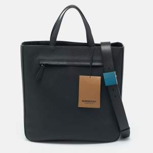 Pre Owned Burberry Black Grain Leather Olympia Tote