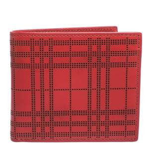 Burberry Red Perforated Leather Bill Bifold Wallet