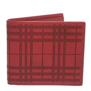 Burberry Red Perforated Leather Bill Bifold Wallet