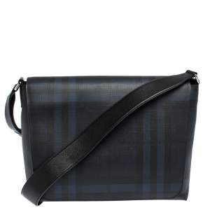 Burberry Black Check PVC and Leather Large Burleigh Messenger Bag