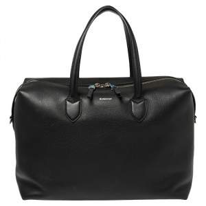 Burberry Black Grain Leather Lawrence Holdall Weekend Bag