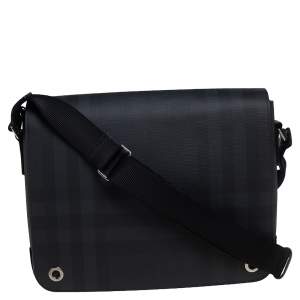 Burberry Dark Charcoal Beat Check PVC and Leather Messenger Bag
