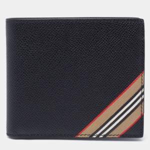 Burberry Black Icon Stripe Leather Bifold Wallet