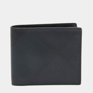 Burberry Navy Blue/Black London Check Leather Bifold Wallet