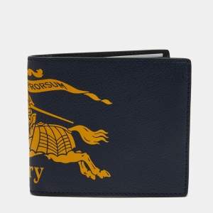 Burberry Blue/Green Crest Print Leather Bifold Wallet